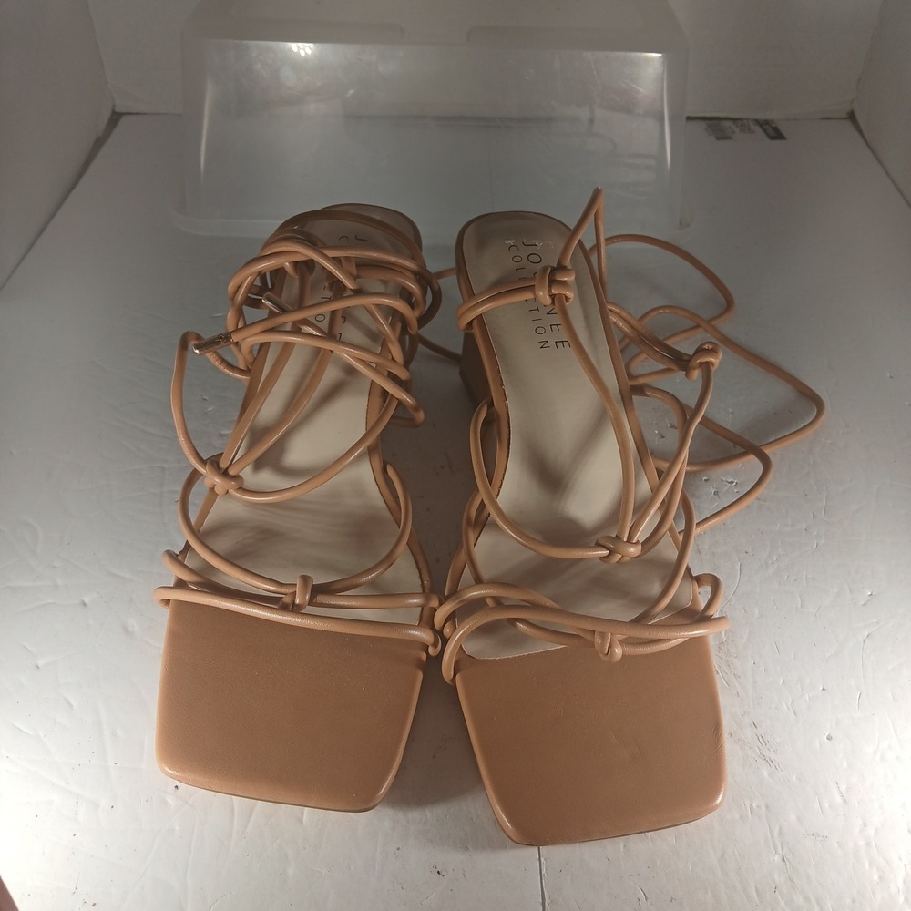 Journee Collection Strappy Block Heel Sandals 12 Nude Lace Up Square Toe X1387 - Picture 6 of 8